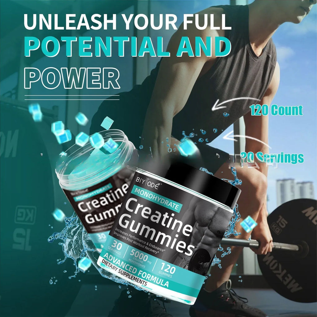 Bottle of water creatine jelly supplement with 120 tablets for sports use