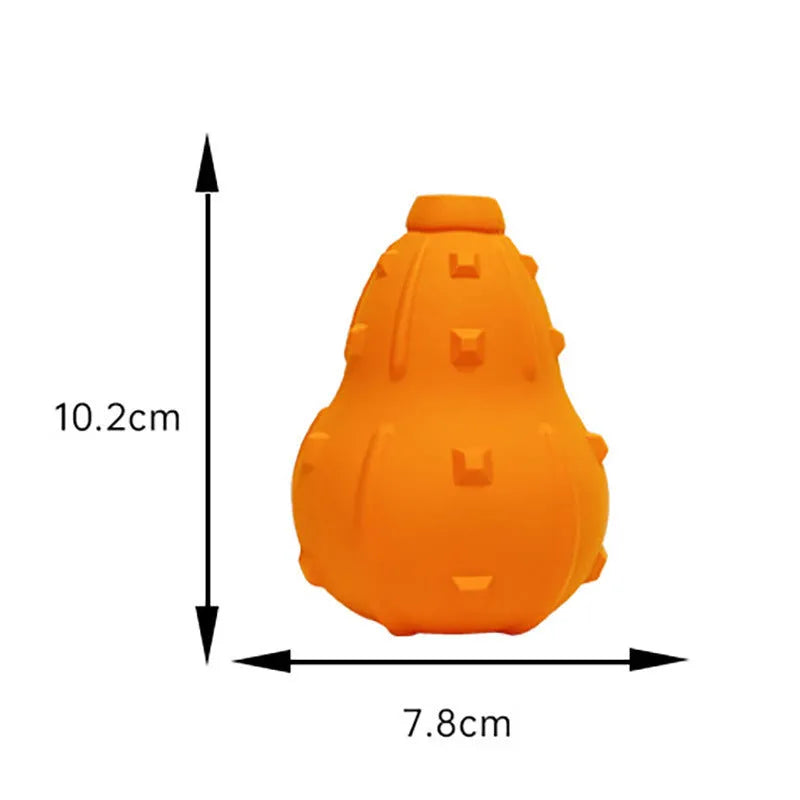 Natural rubber stuffable dog toy with longer strap for interactive play