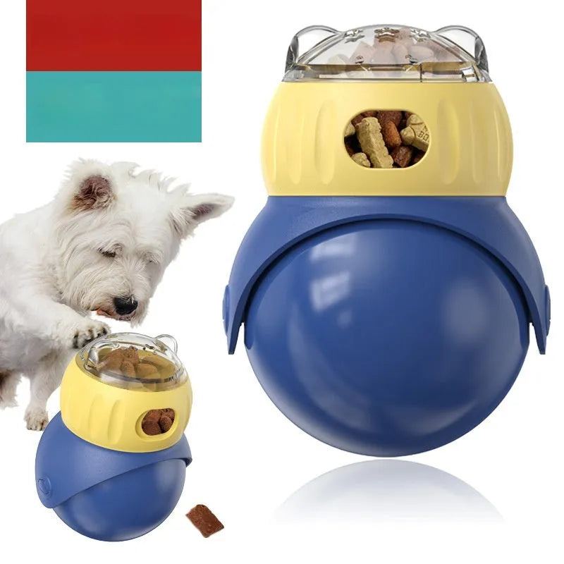 Owl-shaped plastic tumbler feeder cat toy in Morandi yellow and blue colours