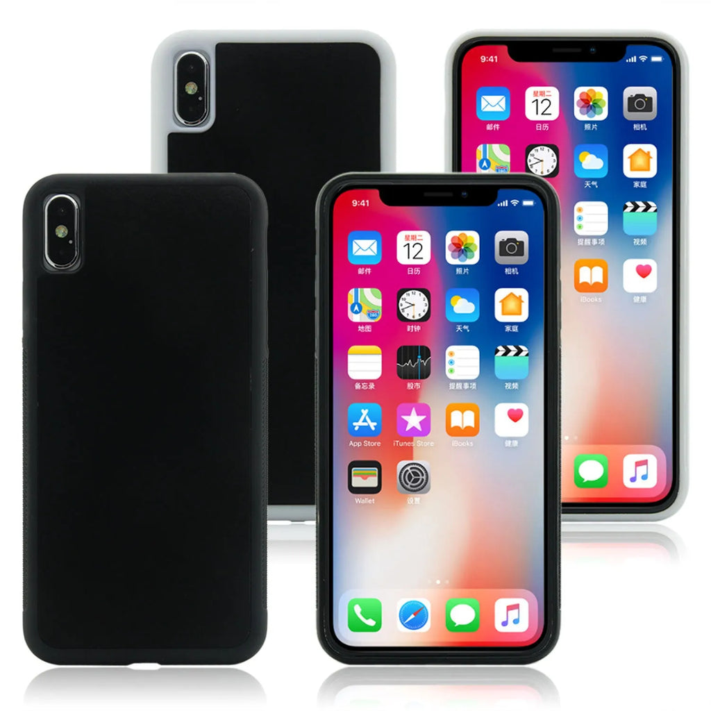 Anti-gravity nano material TPU PC two-in-one shockproof phone case in black with mirror finish for iPhone