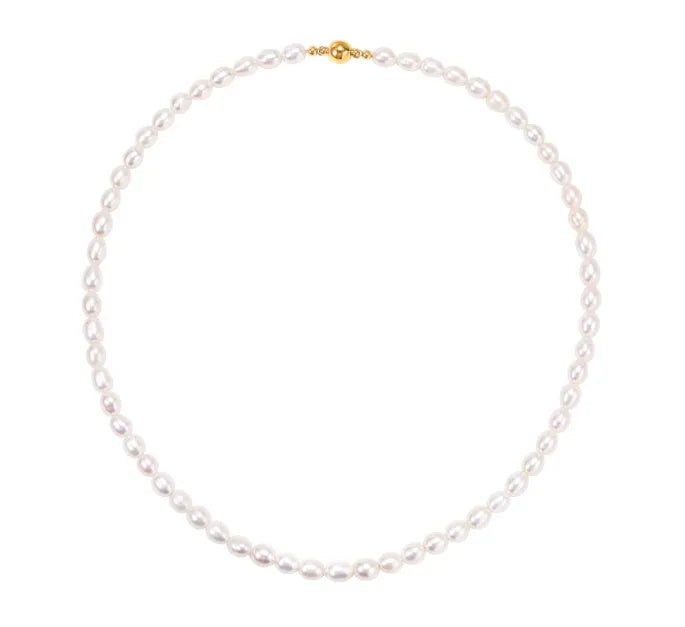 Oval natural pearl necklace unisex with magnetic clasp Daisy style 45cm length