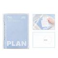 Transparent A5 PVC document canister with spiral notebook in white or blue, 148 × 210mm dimensions