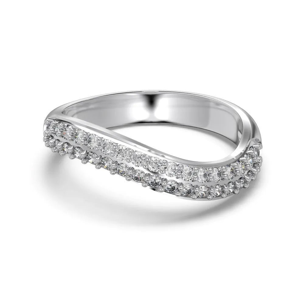 Female S925 sterling silver snake-shaped ring with zircon inlay in platinum finish on white background