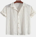 Men's loose beachwear cardigan in cotton linen blend, short sleeve summer shirt in solid colour