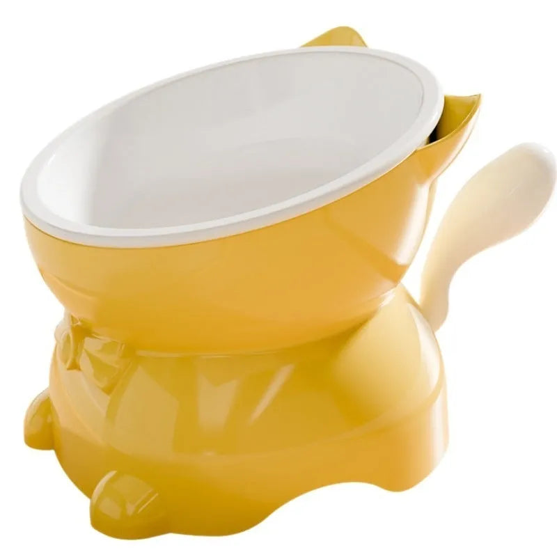 Oblique stainless steel cat bowl with a coloured silicone non-slip base.