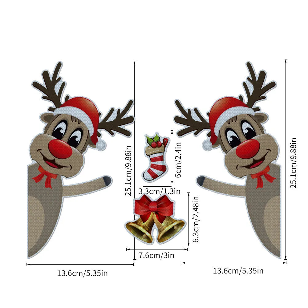 Christmas elk bell magnetic bumper sticker set with reflective luminous finish for car decoration
