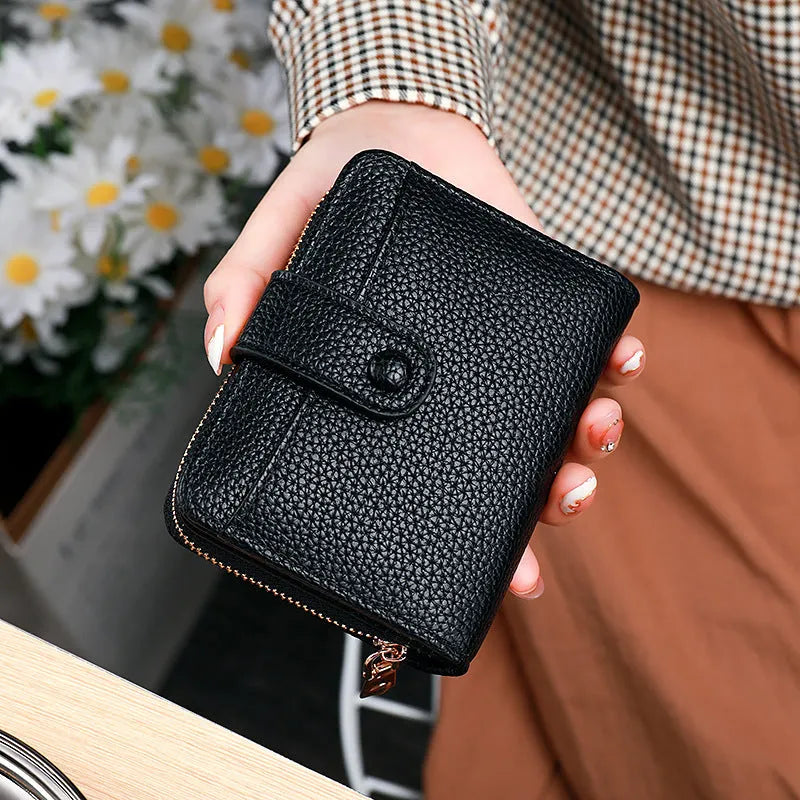 Women's lychee pattern organ short wallet in PU material with antibacterial lining