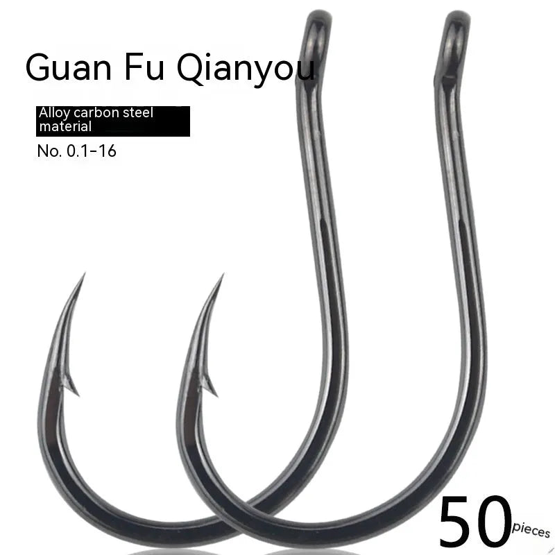 Alloy carbon steel barbed fishing hooks with ring eyes in various sizes for rock and sea fishing