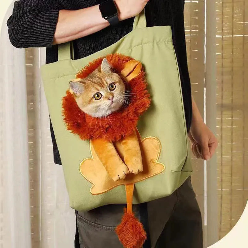 Canvas pet carrier backpack with cartoon design for cat and small dog transport