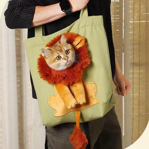 Canvas pet carrier backpack with cartoon design for cat and small dog transport