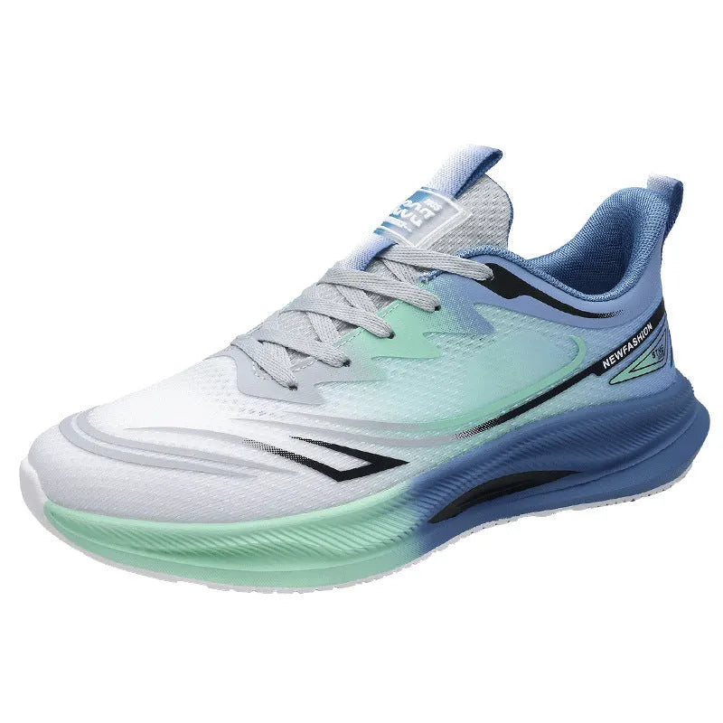 Men's casual mesh shoes in black, blue, and green colour options with round toe and rubber sole