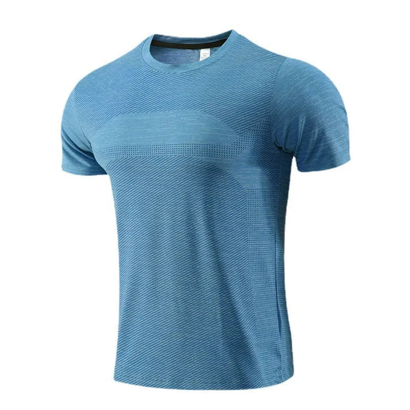 Short sleeve sports t-shirt for running in polyester spandex fabric, shown in red colour.