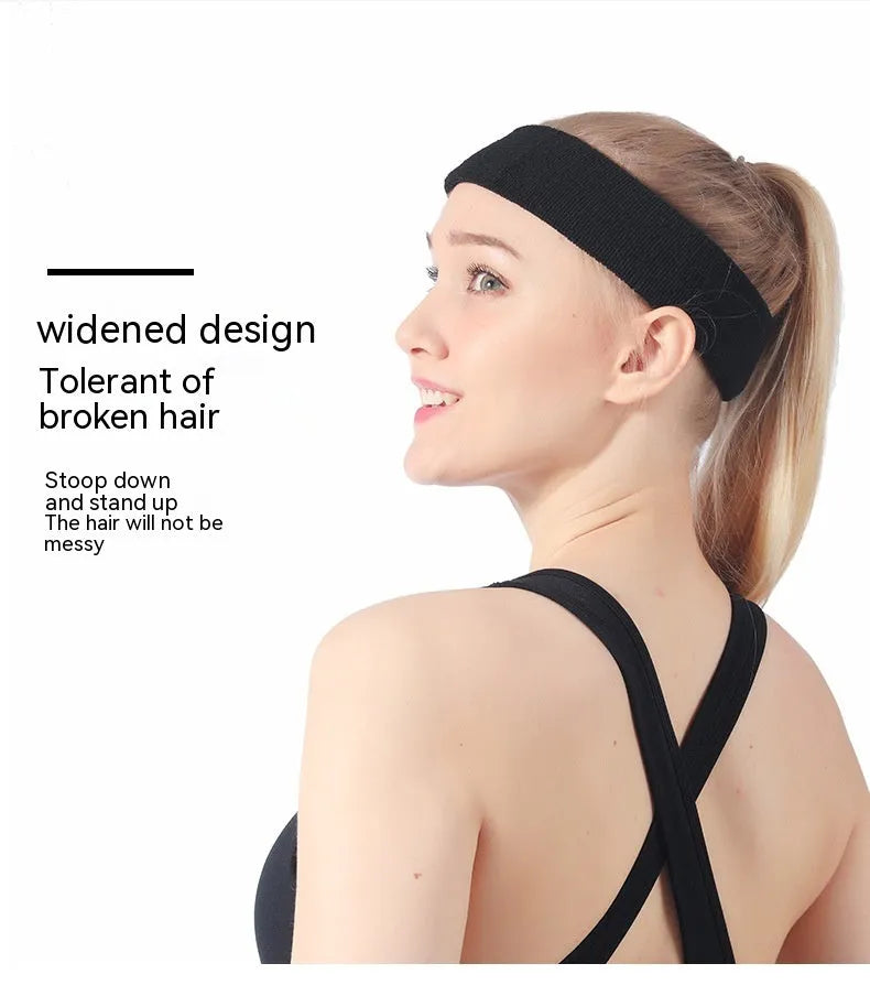 Elastic widening sports sweat headband in solid colours: black, blue, red, rose red, sky blue.