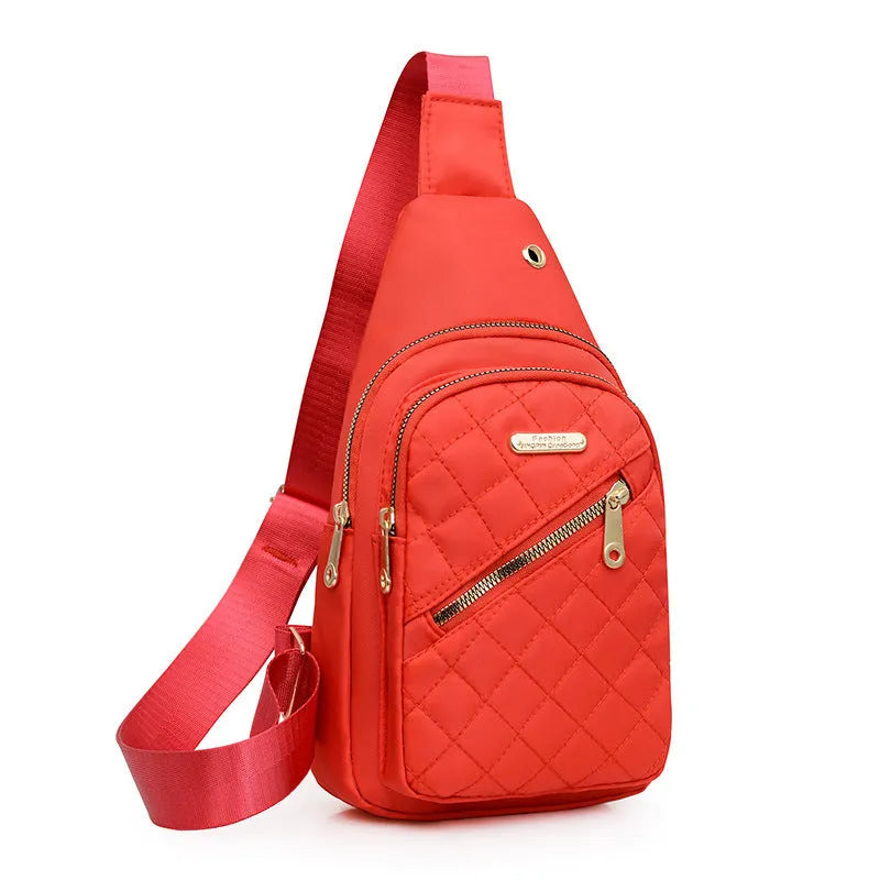 Oxford cloth crossbody sports chest bag in multiple colour options including dark blue, black, red, purple, and pink