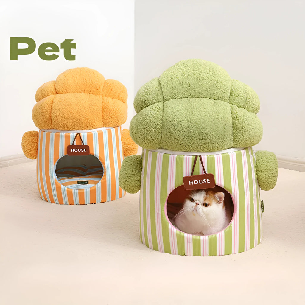 Green polypropylene pet house with tree hole nest design for small dogs or cats indoors