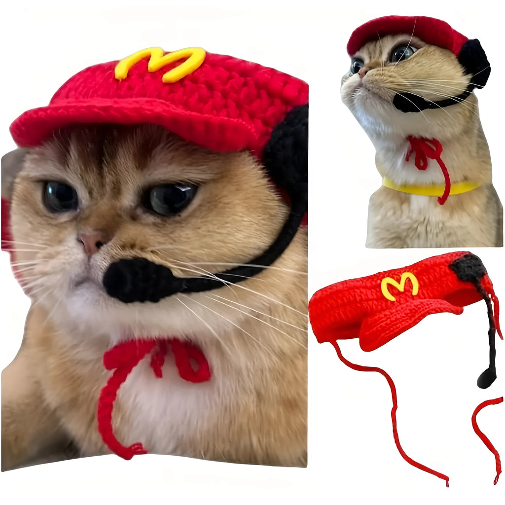 Handmade cotton knitted chef costume for small to medium cats and dogs