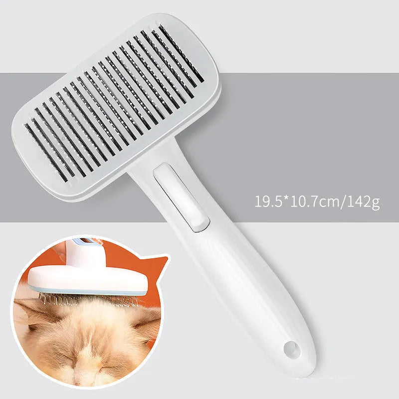 Automatic pet hair removal comb in blue colour with one-click system for dog and cat grooming