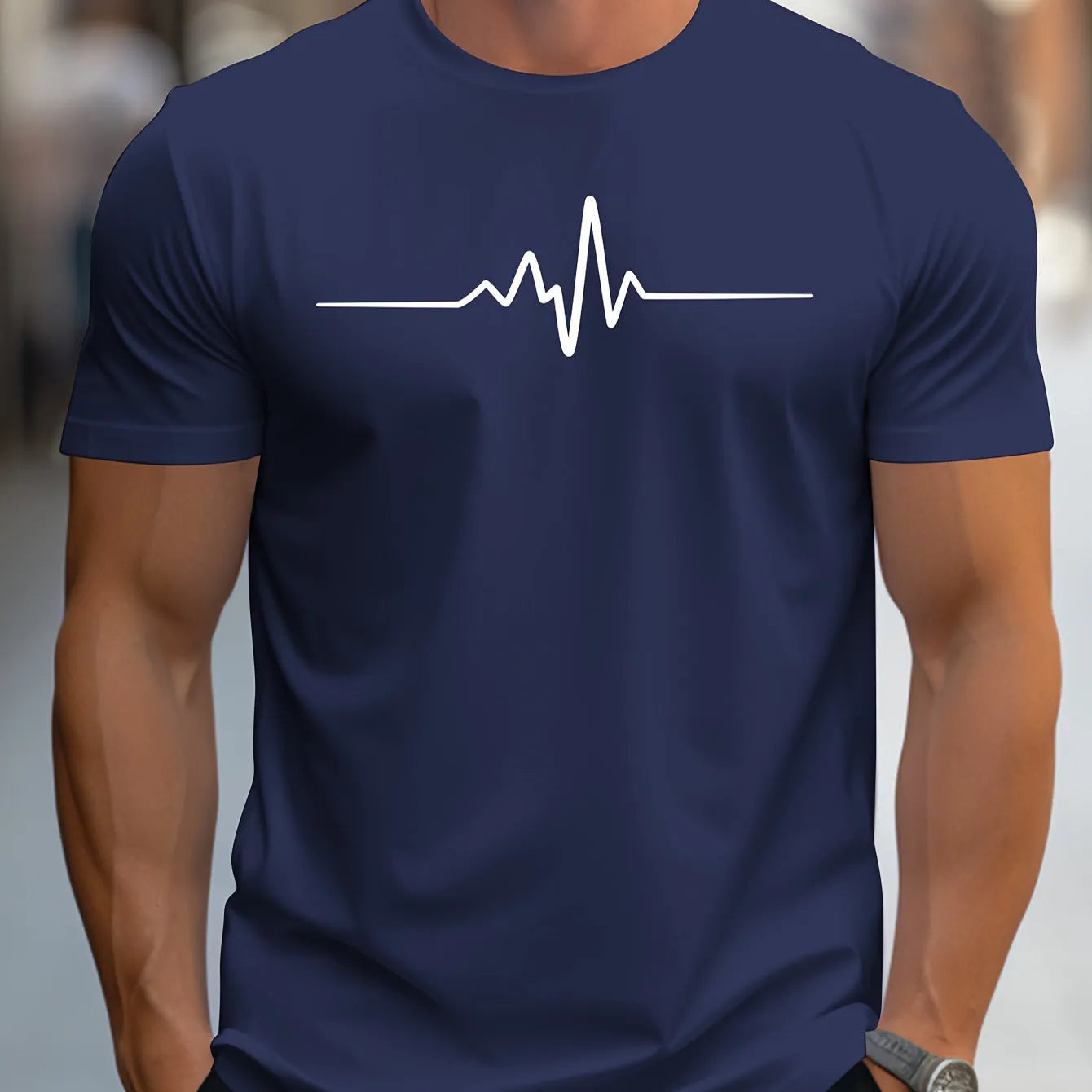 Men's loose fit grey t-shirt with a white 3D letter pattern on the chest, short sleeves.