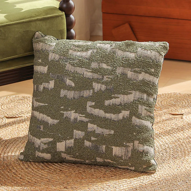 45cm square Jacquard cushion cover with Nordic plant and flower pattern in a retro colour.