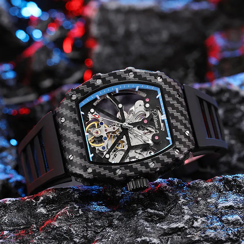 Mechanical waterproof men's watch with luminous display and rubber strap