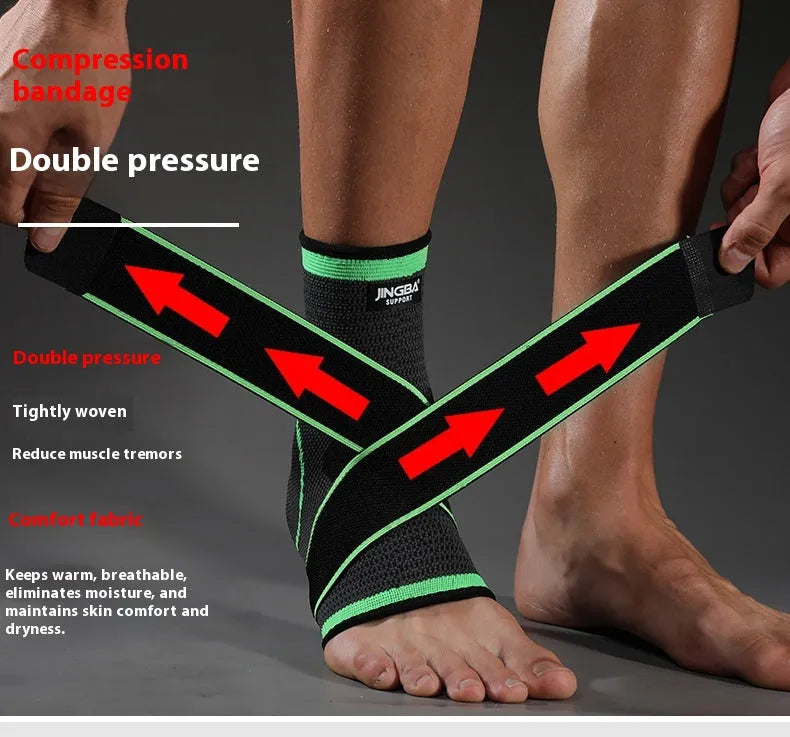 Adult sports ankle support in black colour shown, suitable for basketball and running.
