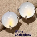Chinese style chalcedony stud earrings with copper four-claw setting in three colour options