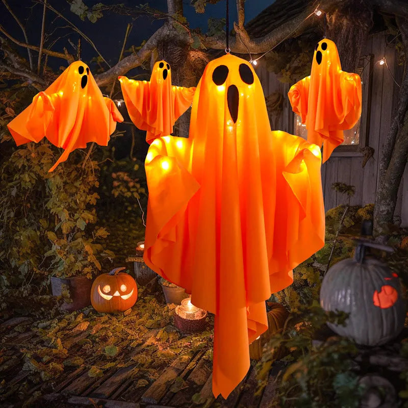 Halloween ghost light decoration with cloth covering in luminous white or orange colour options