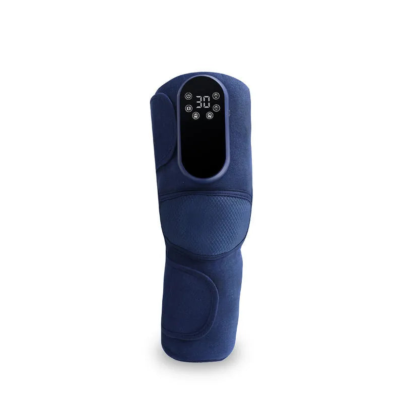 Airbag Blue self-heating knee massager showing adjustable straps for free-size fit
