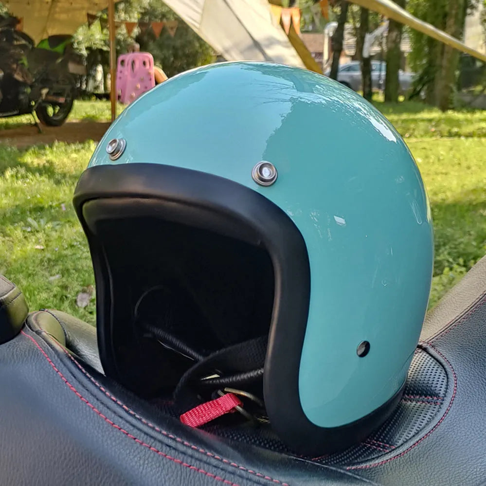 Retro-style FRP motorcycle half helmet in multiple colours for electric bike commuting