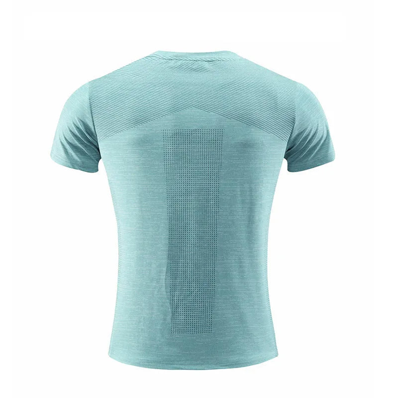 Short sleeve sports t-shirt for running in polyester spandex fabric, shown in red colour.