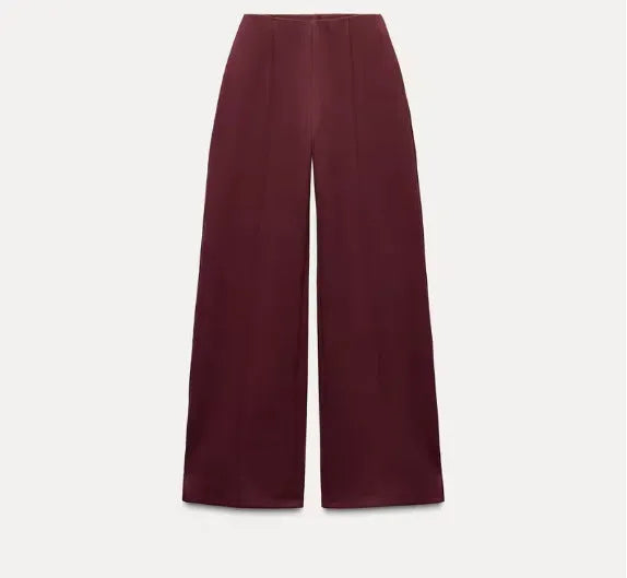 Women's polyester fleece two-piece suit with pleated top and wide-leg trousers