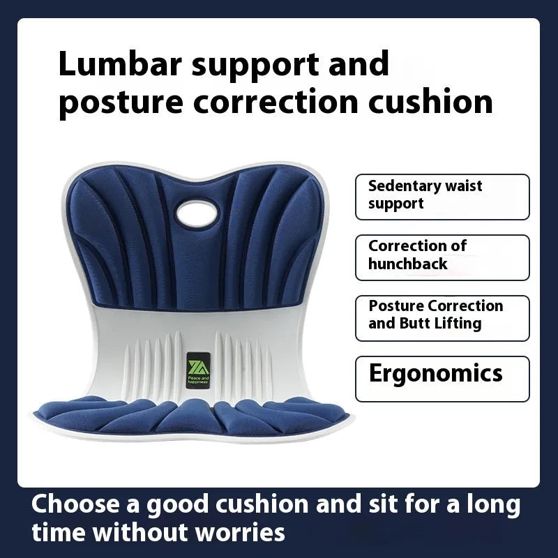 Ergonomic waist support cushion on office chair in grey colour