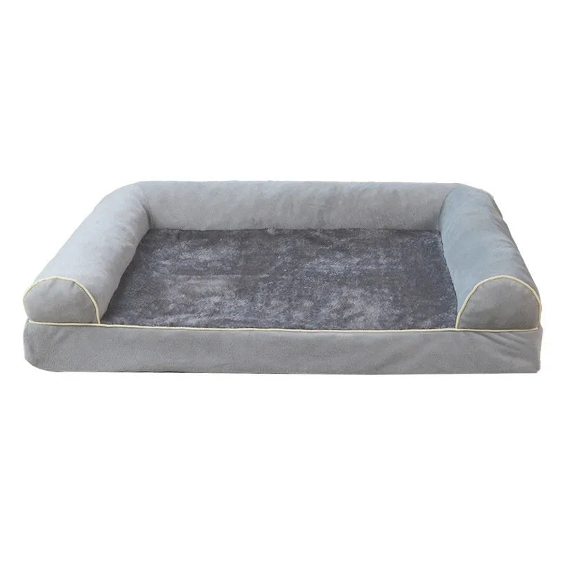 Square breathable dog bed with sponge filling and cloth cover, shown in a neutral colour.