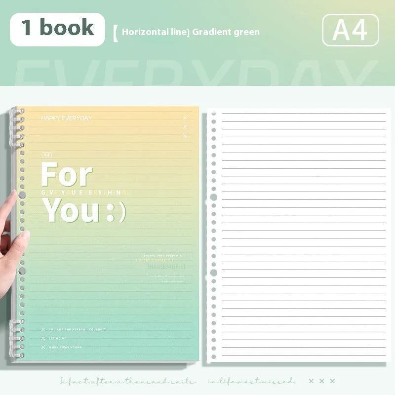 Gradient coloured removable coil notepad with PP cover in green, blue, pink, or purple.