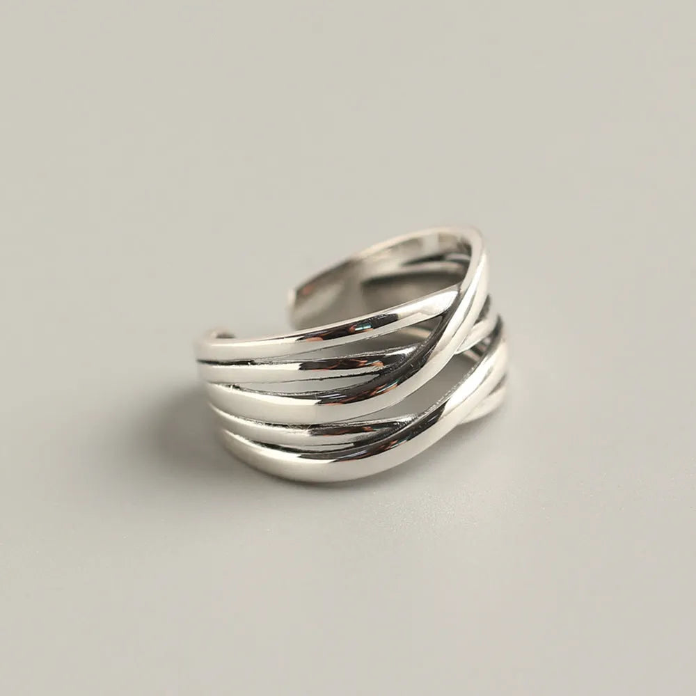 S925 sterling silver vintage weave ring with retro silver finish and adjustable sizing