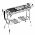Large stainless steel turnover barbecue oven with charcoal grill and mesh nets