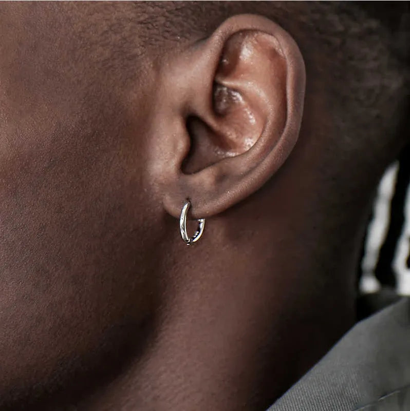 Simple round sterling silver 925 earring for unisex wear, large 14mm or small 12mm size options