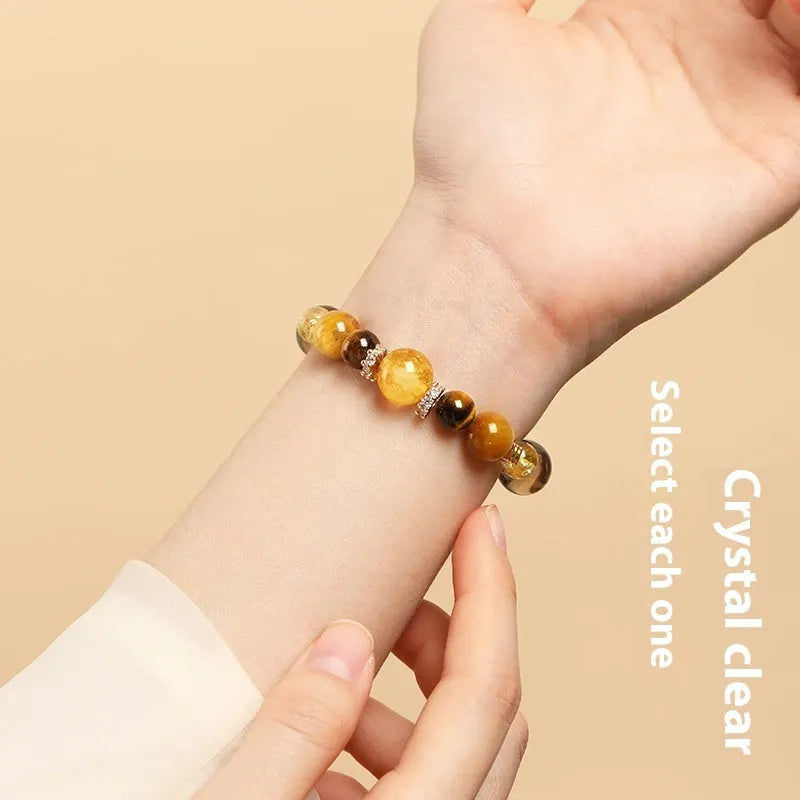 Crystal tiger-eye bracelet with lucky K-boxing design and natural yellow tower beads