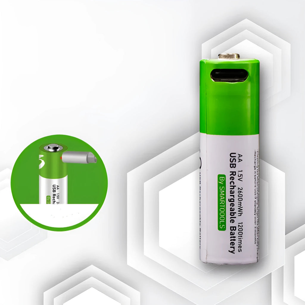 AA and AAA rechargeable lithium batteries with USB charging cable and indicator light