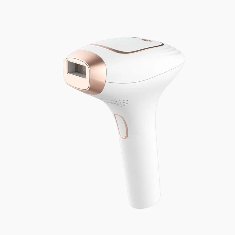 Three-in-one ice-sensing laser hair removal device in pink or white with shaver attachment and accessories