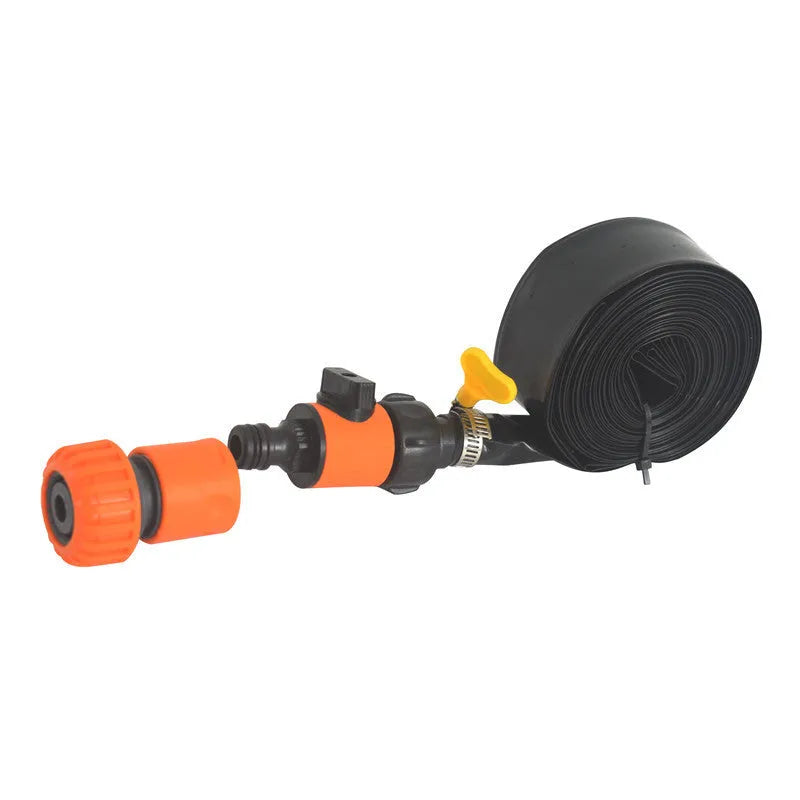 Portable PVC garden sprinkler in blue or orange with solar water cooling feature