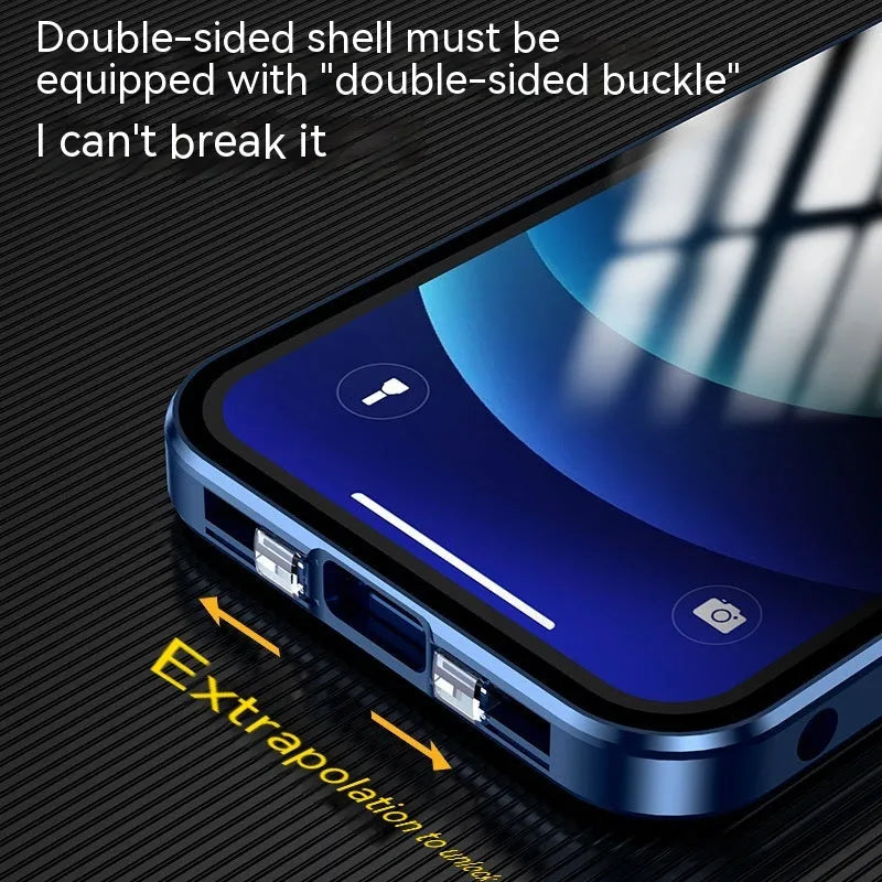 Glass iPhone case with double-sided privacy buckle in multiple colour options.