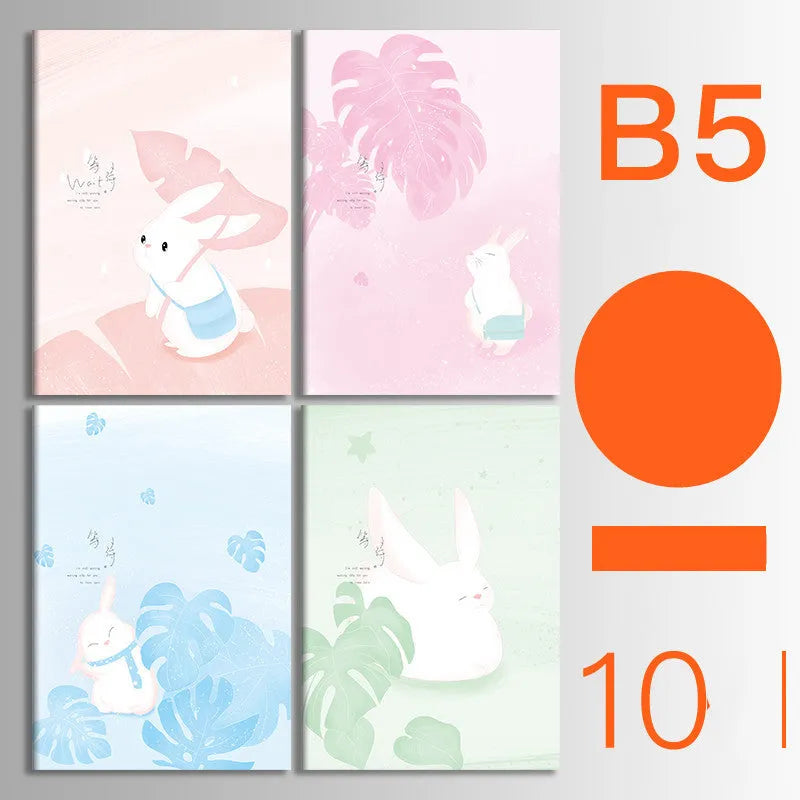 Bundle of ten soft-cover kraft paper notebooks with thread binding in various animal and nature designs.