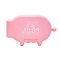 Blue LED alarm clock with digital time and temperature display featuring USB charging port
