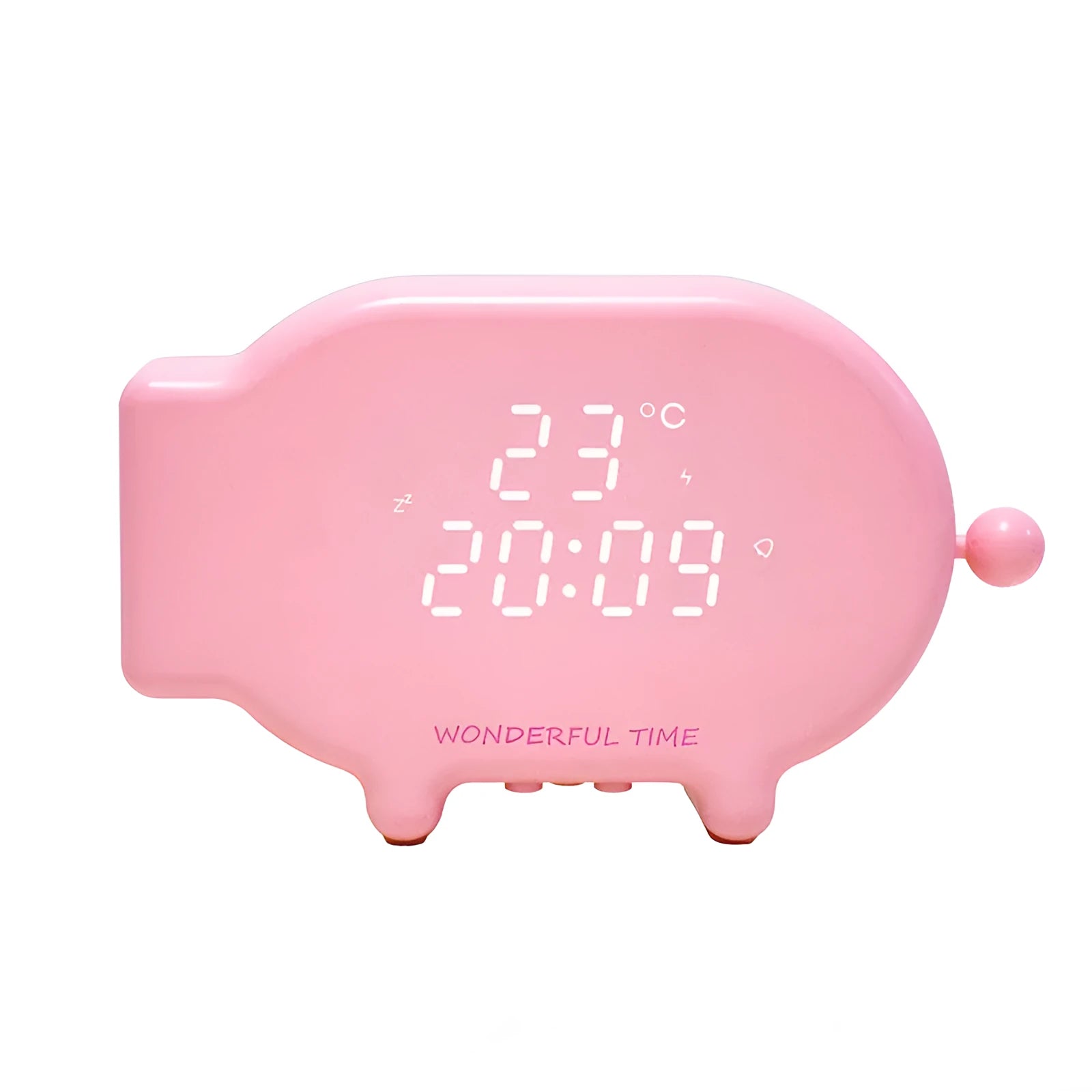 Blue LED alarm clock with digital time and temperature display featuring USB charging port
