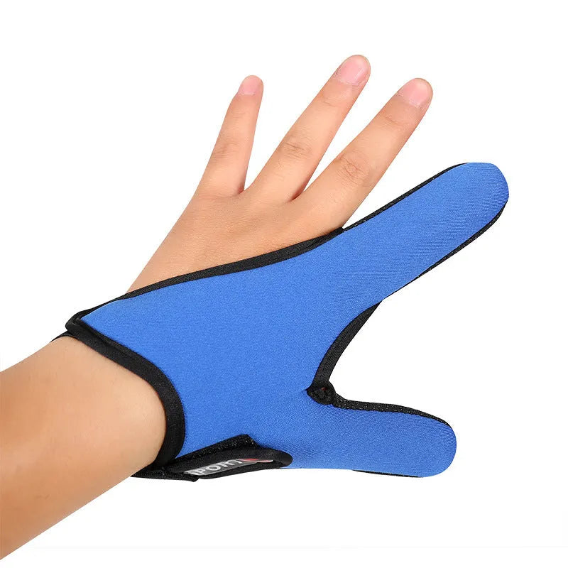 Two-finger fishing glove showing diving cloth back and microfiber palm, available in multiple colour options