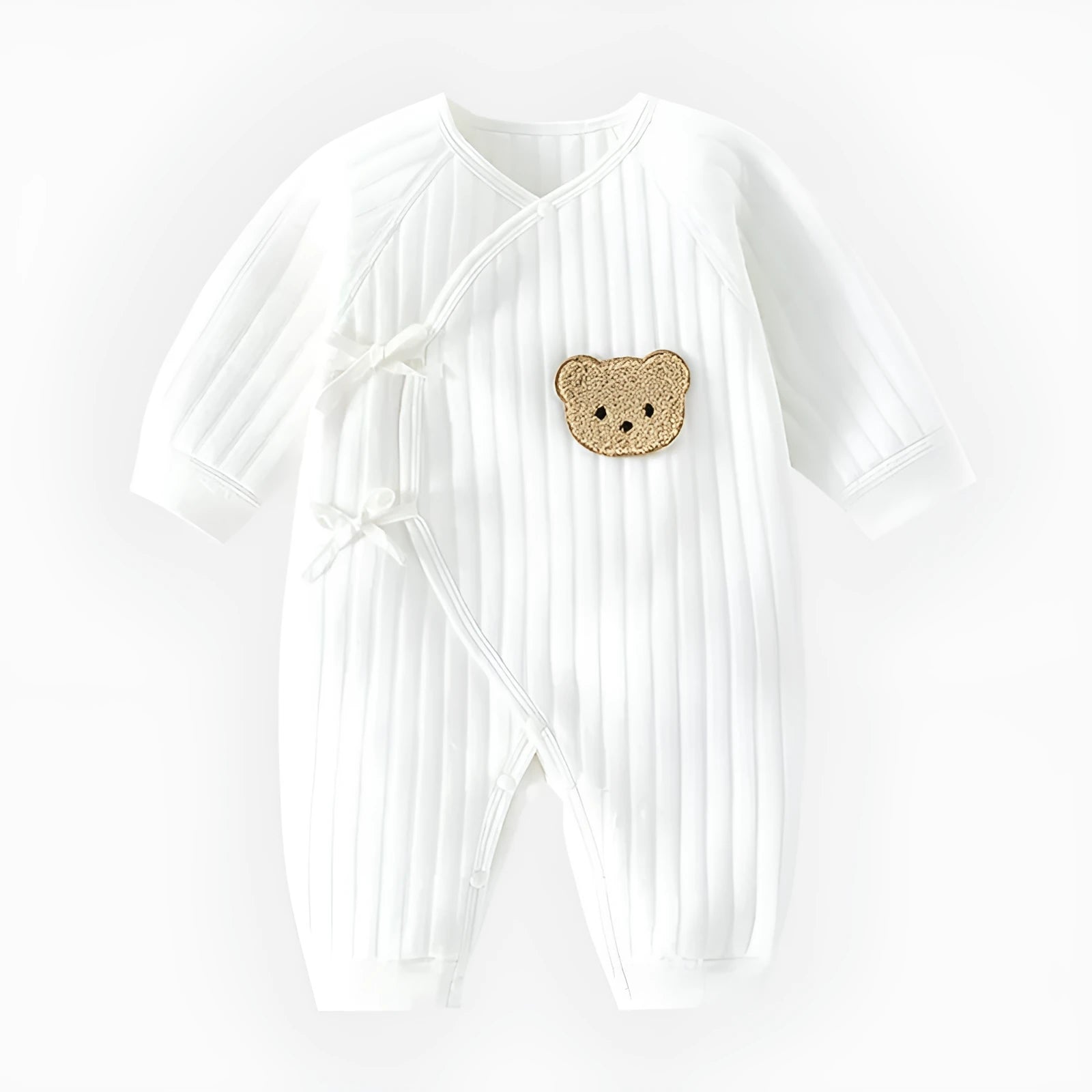 Cotton newborn jumpsuit long sleeve casual baby clothes white jacquard teddy bear strap
