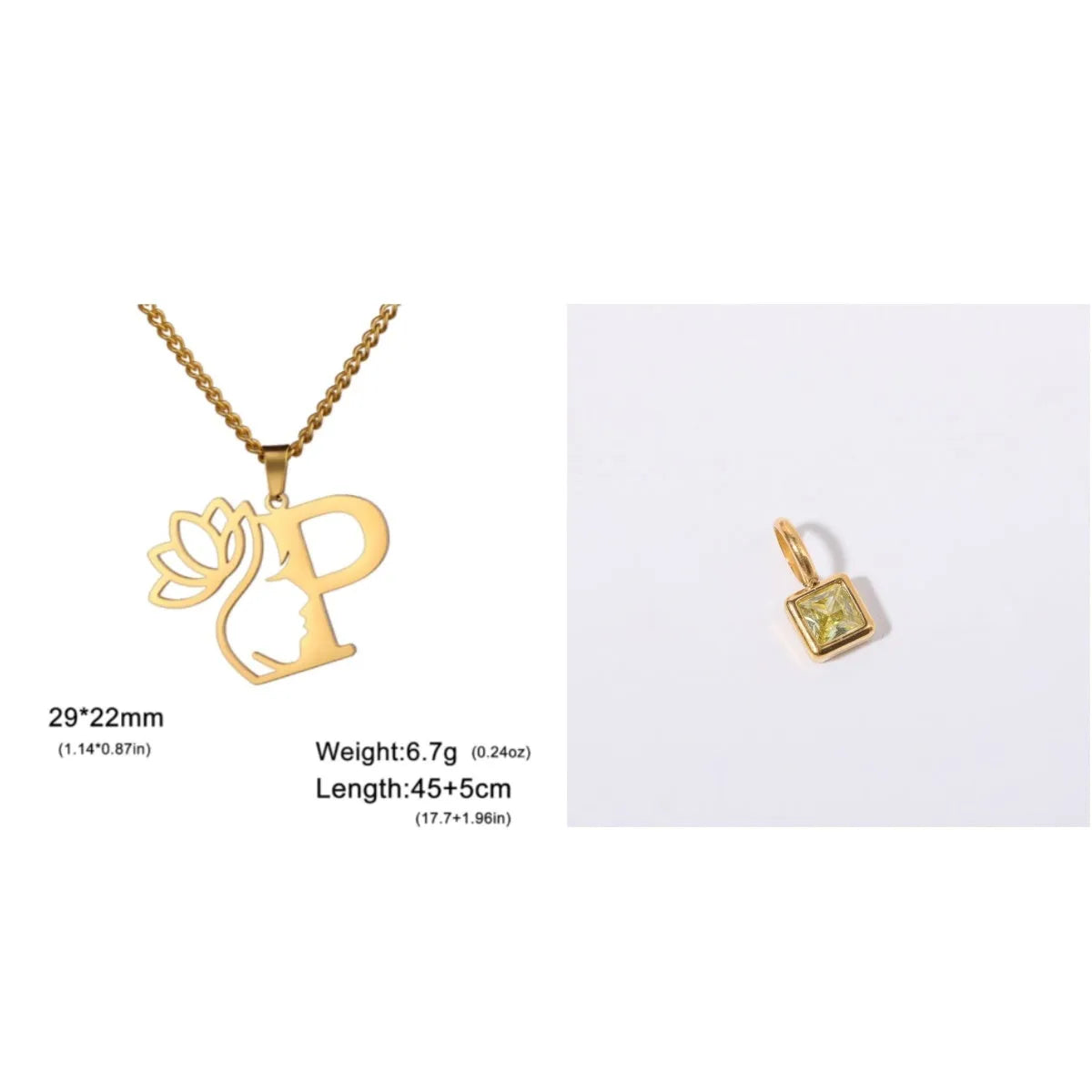 Stainless steel necklace with letter pendant on cross chain in gold or silver electroplated finish