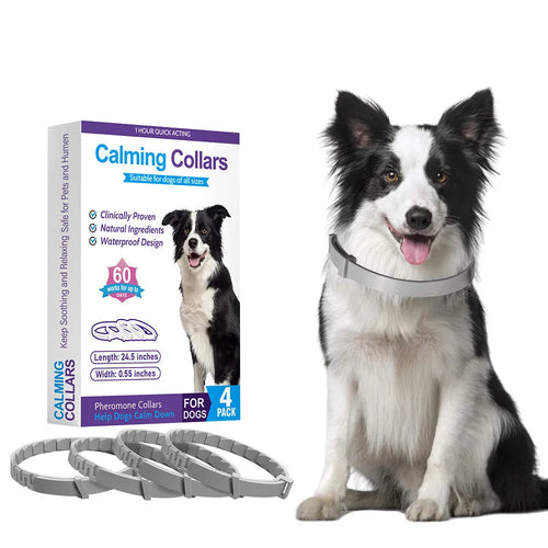 Set of four TPR dog anxiety relief collars in monochrome colors with 62cm length