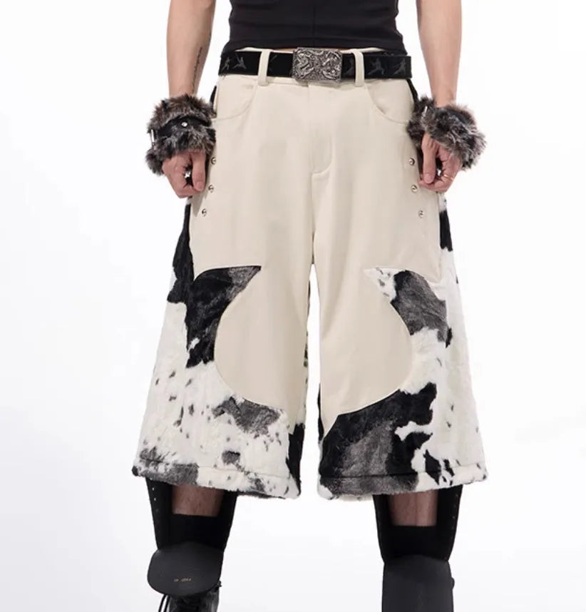 Youthful milk fibre fur cropped pants with checkered pattern in sizes S M L XL